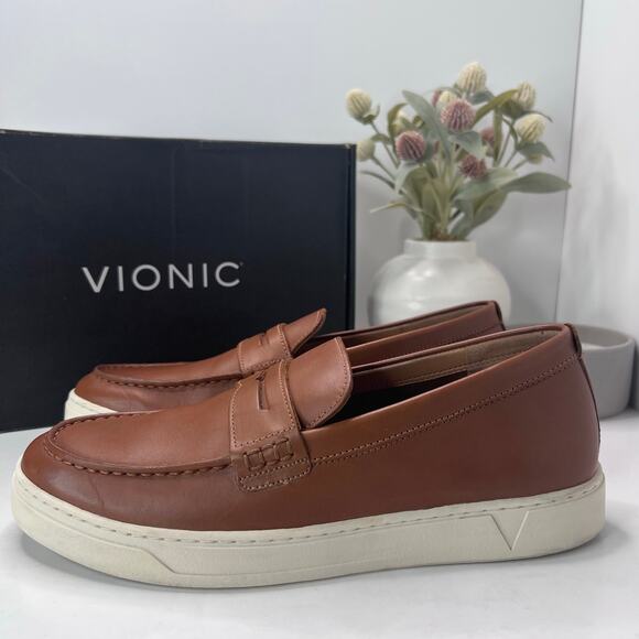 Vionic Thompson Slip-on Penny Loafers Casual Comfort Shoe Tan Men 9.5 Wide NWOB - Picture 3 of 10